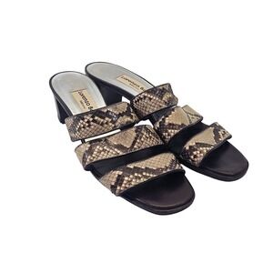 Lorenzo Banfi Milano Snakeskin Three Strap Block‎ Heel Slide Sandals Italy EUC
